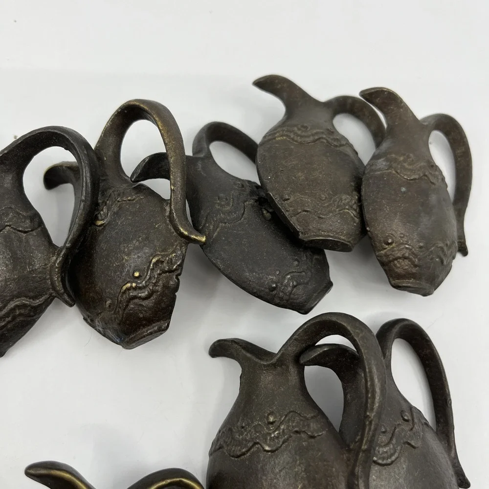 Vtg Solid Brass Distressed Pitcher Ewer Drawer Knobs Pulls Set Of 14 Read 2